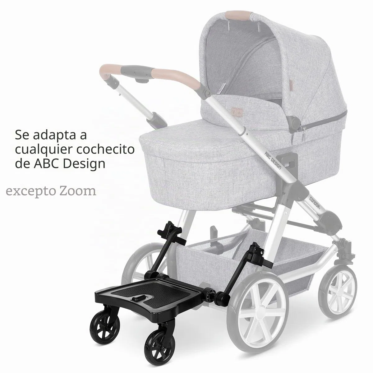 ABC Design Plataforma Kiddie Ride On 2 – Patinete para hermanos – Accesorio universal para cochecito – Asiento compatible se vende por separado – Negro