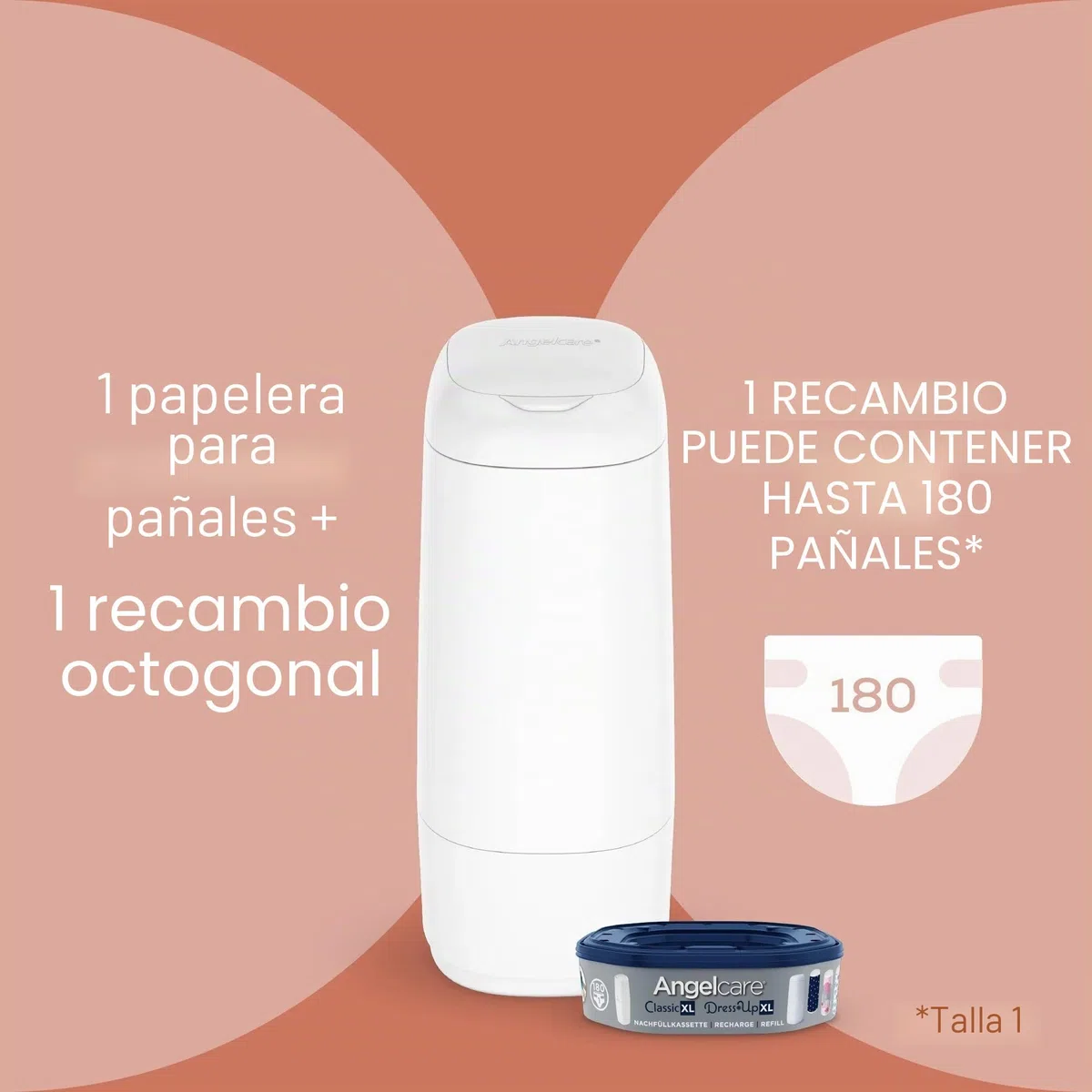 Angelcare Dress Up - Papelera con pañales, color blanco XL