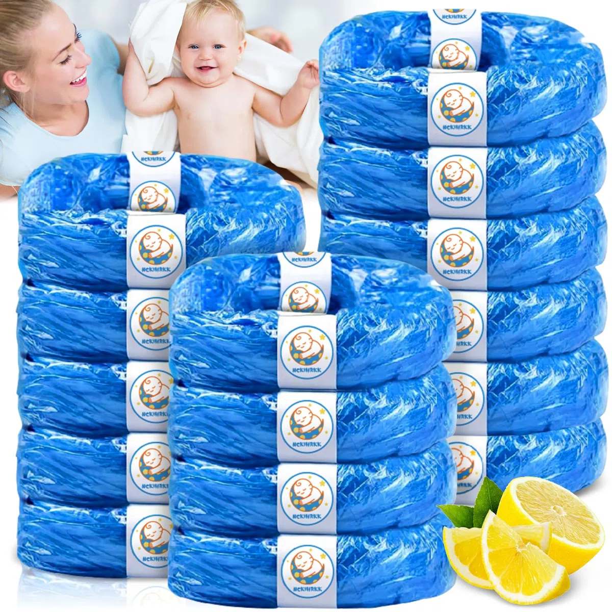 Paquete de 15 Recambio Papelera Pañales, Bolsa Pañales 7 Capas Resistente al Desgarro, Antiolor, Recambios Cubos de Pañales Compatible con Todos Contenedores de Pañales