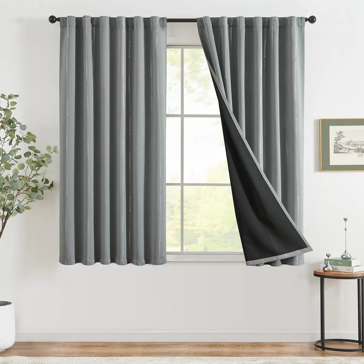 TOPICK Cortinas opacas bohemias con estampado de lunares plateados, con trabillas, opacas traseras, cortinas térmicas para habitaciones infantiles, cortinas de ventana, juego de 2 unidades, 132 x 160