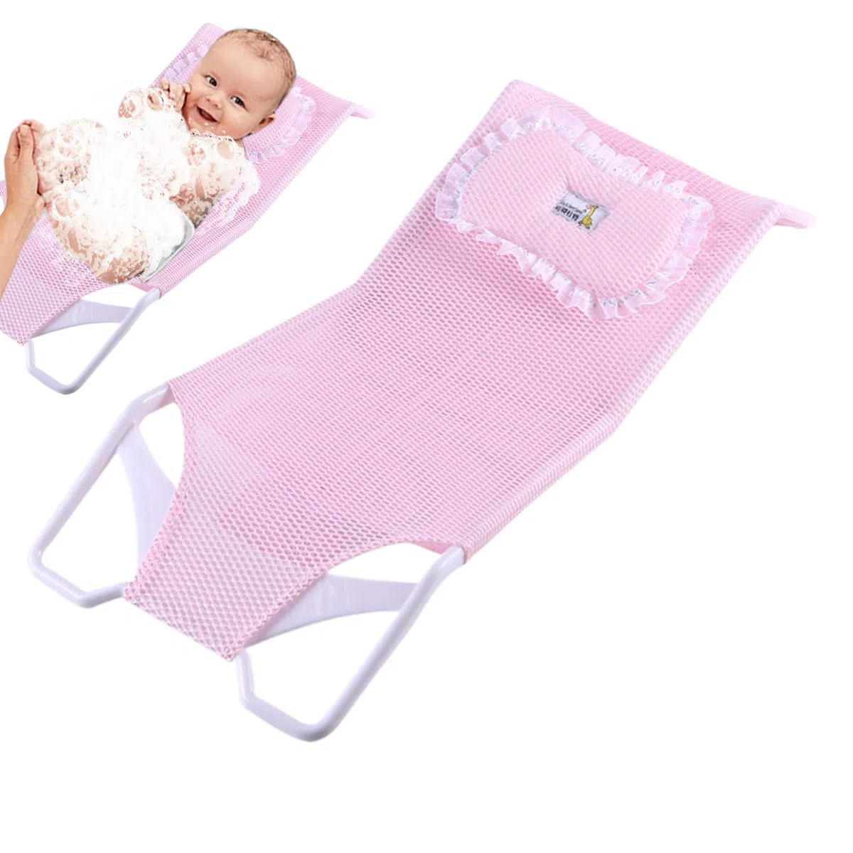 Red de soporte para asiento de baño de bebé, cojín de malla para bañera de bebé, cómodo y transpirable, alfombrilla de ducha para recién nacidos de 0 a 6 meses