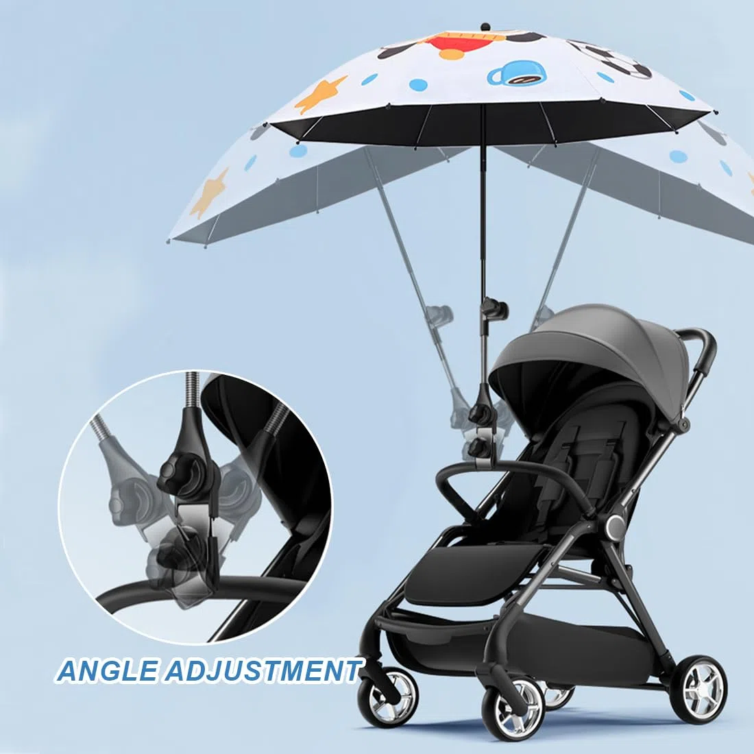 Soporte para paraguas para cochecito, clip de conector de paraguas al manillar, abrazadera universal ajustable de 360 grados para carrito de golf, Apto para la mayoría de los paraguas
