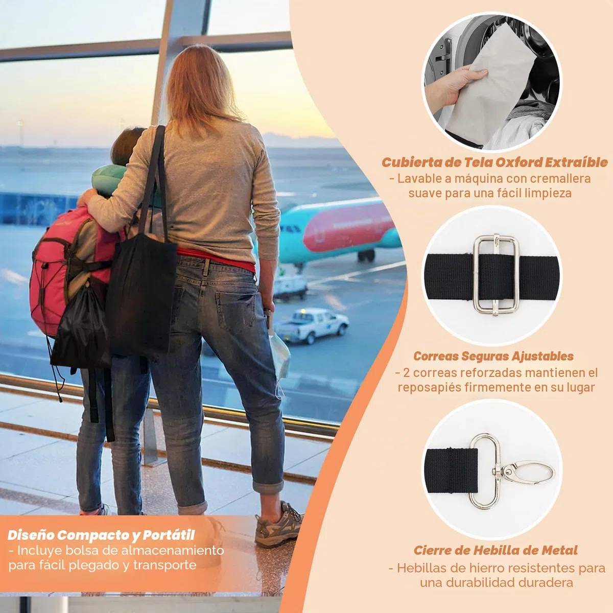 Reposapiés inflable para asiento de coche para niños, reposapiés portátil con correas ajustables, accesorios de asiento de automóvil para niños, funda lavable a máquina, gris (se adapta a