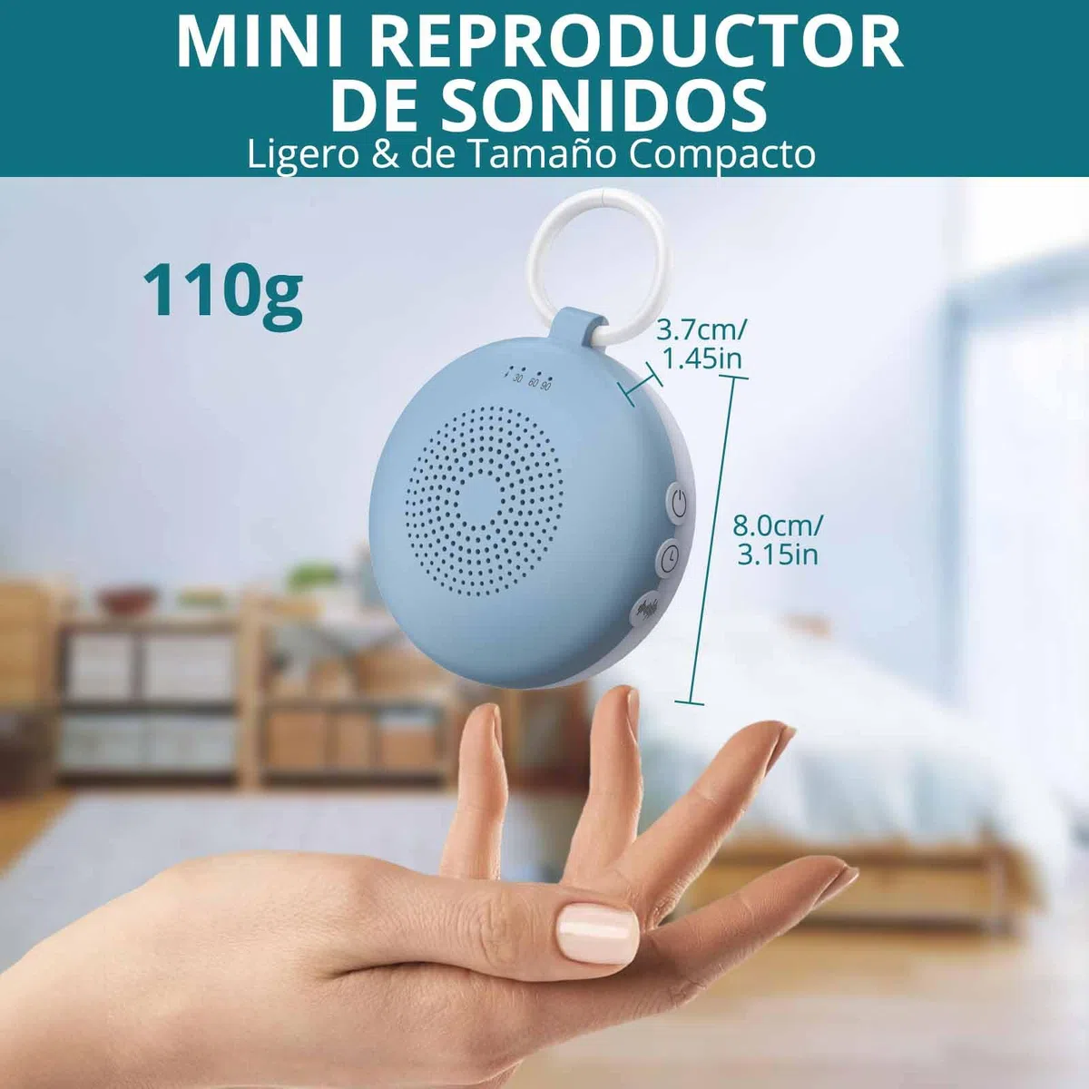 Máquina de Ruido Blanco para Dormir Bebé, Máquina de Sonido Portátil con 12 Sonidos Relajantes, Luz Nocturna de 6 Velocidades, Función de Memoria y 3 Temporizadores para Bebés, Adultos-Azul