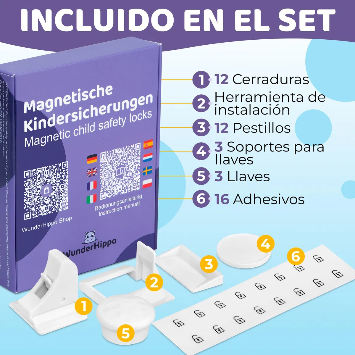 12 Seguros para Bebés + 3 Llaves – Cierre Magnético Invisible para Armarios y Cajones – Bloqueo de Seguridad Infantil con Cerradura Magnética – Imanes Adhesivos para Muebles
