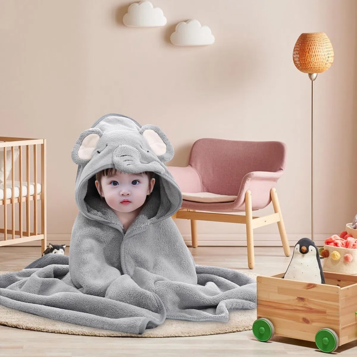 Toalla Baño Bebe, 3 Piezas Suaves y Cómodas, Súper Absorbentes, Capa de Baño para Piscina, Playa, Después de Ducharse o Bañarse (80X80 cm)