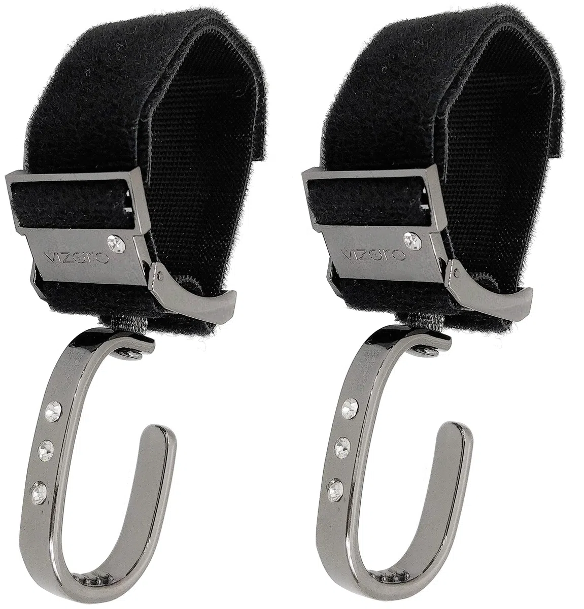 Ganchos Carro Bebé Luxe Titanium by Vizaro - 2 uds - Para Colgar Bolsas, Mochilas, etc - Alta Resistencia Hasta 15kg Peso y Giro 360º - Incluye Correa de Repuesto - Regalo Original Recién Nacido