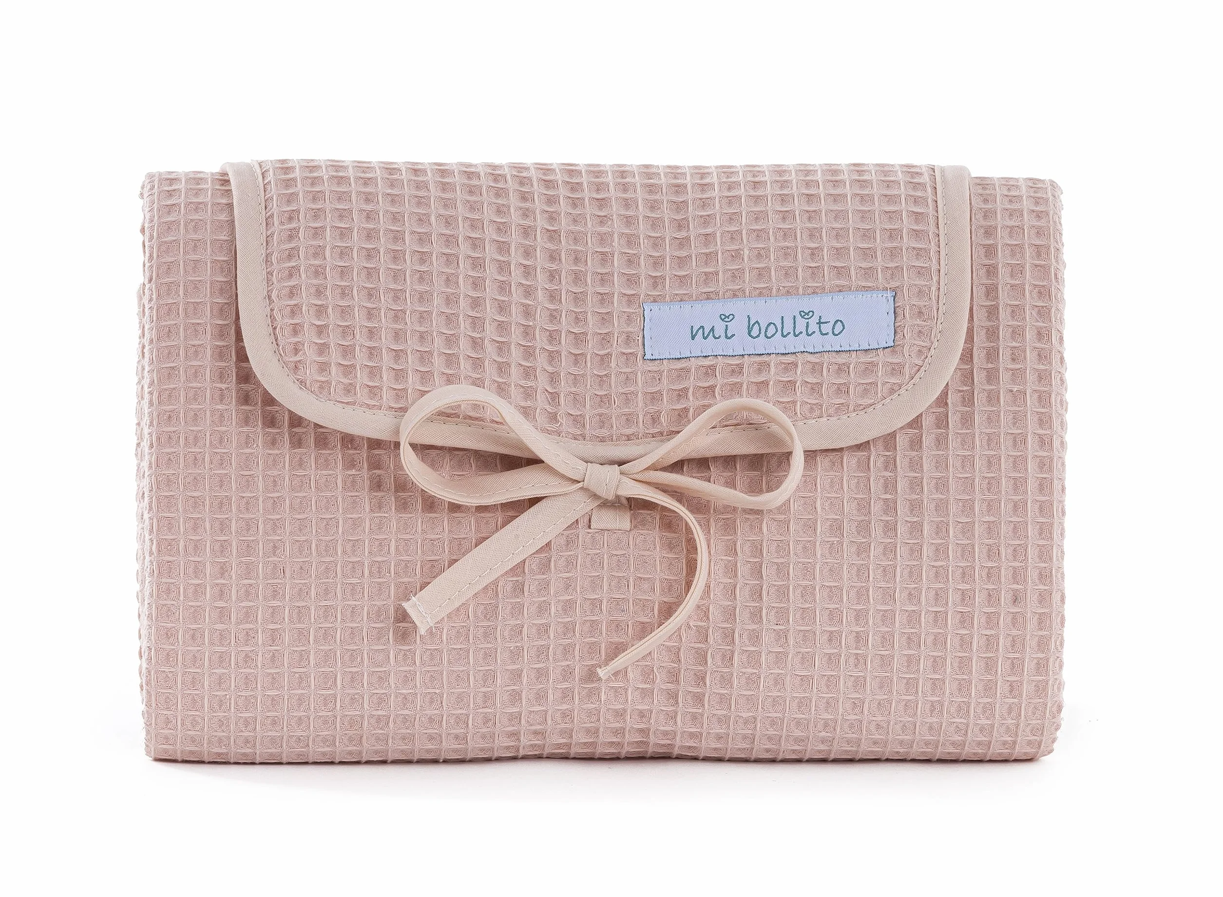 Cambiador de bebé portátil, plegable e impermeable. Tejido 100% de algodón de gofre. Fácil de guardar en el bolso maternal. Ideal para regalo de recién nacido. (Rosa pastel)
