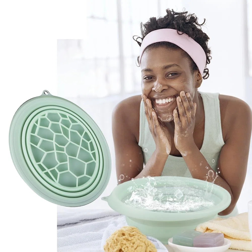 Cuenco facial para hielo, lavabo plegable de silicona con bandeja de hielo integrada, cuenco facial portátil de enfriamiento rápido para aliviar la terapia de frío de la piel