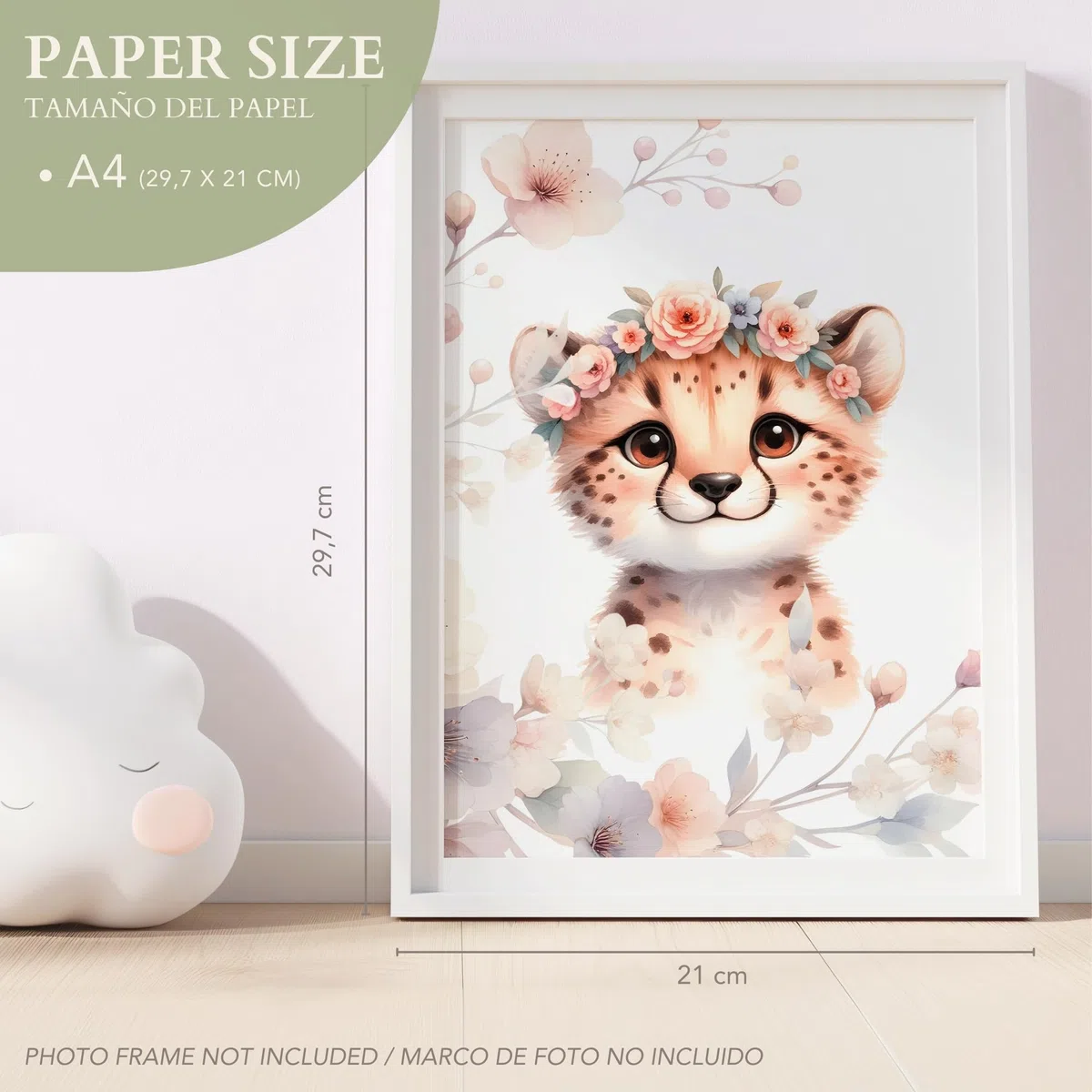 ayurvana Set 3 Láminas Infantiles Personalizadas Niña - Cuadros Animales Safari con Nombre e Inicial Flores - Decoración Habitación Bebé Regalo Nacimiento Bautizo Baby Shower (Sin Marco) A3