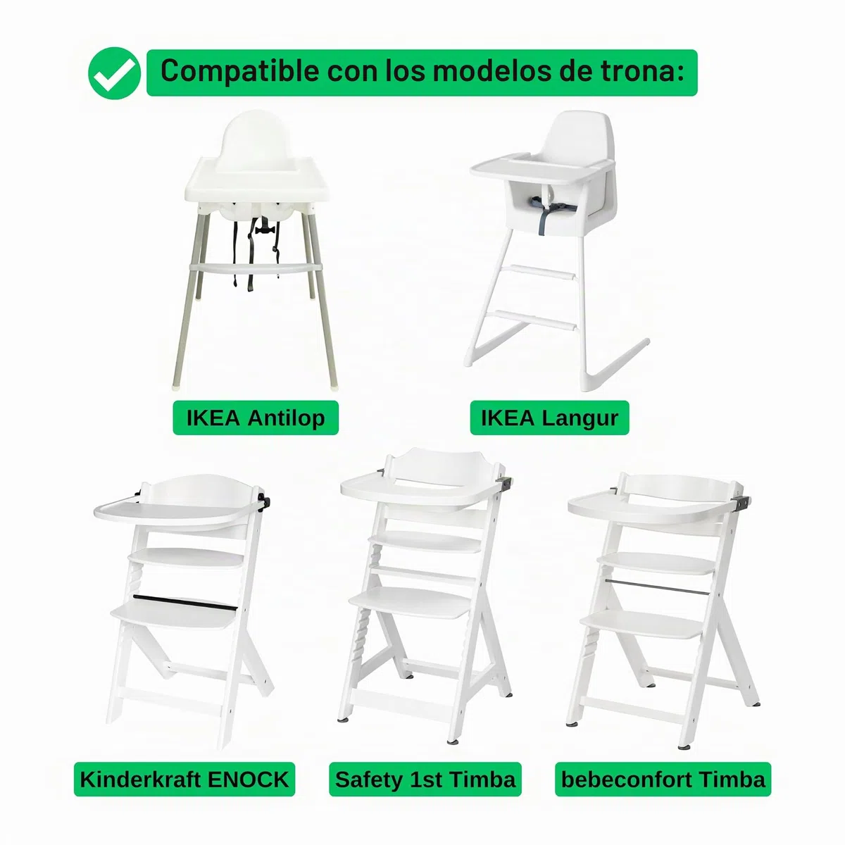 Sistema de arnés de 3 puntos para trona, 1 juego, compatible con bebeconfort, IKEA, Kinderkraft, Safety 1st, y muchos más, en negro, con correa de entrepierna, arnés de seguridad ajustable para trona