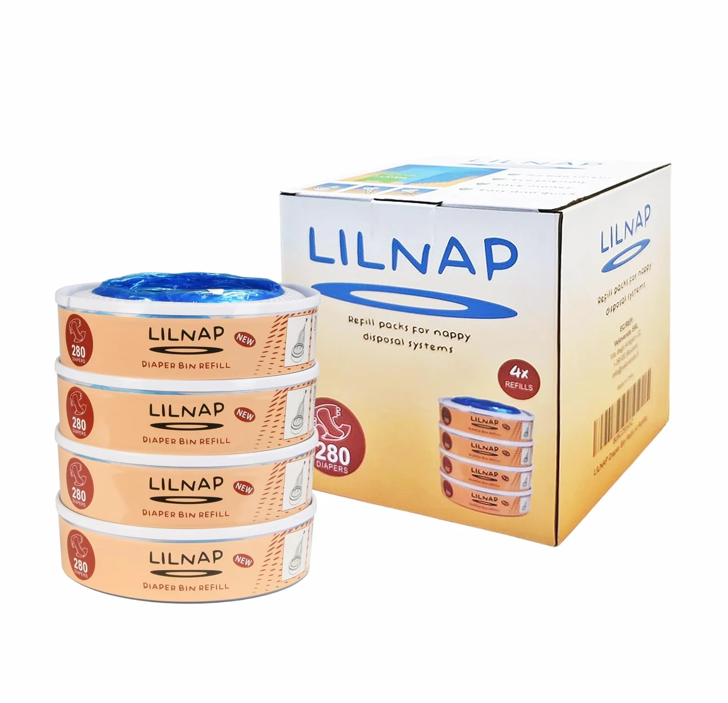 LILNAP - 4 Recambios compatible con el contenedor de pañales Angelcare - recarga multicapa con tratamiento EVOH antibacteriano (nuevo modelo)