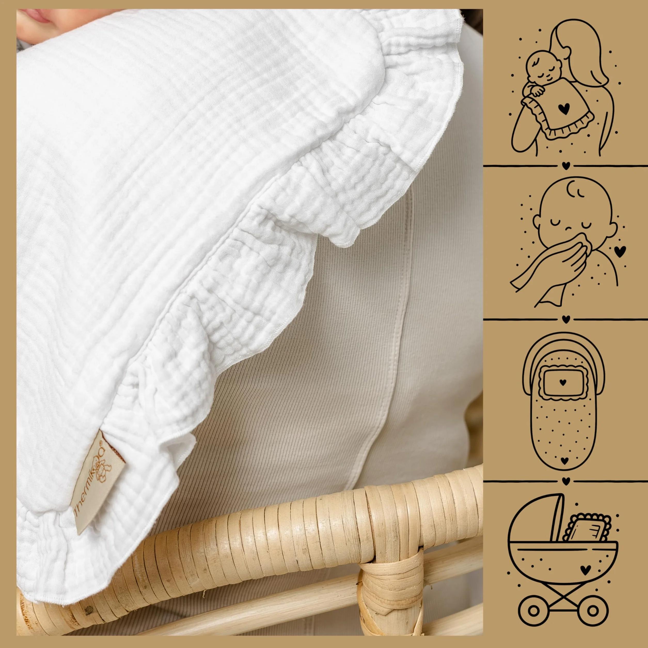 Thermikoa Salvababas de Colchón Grande (XL) para Bebé – 100% Algodón Muselina y Rizo – Protector Absorbente sin Plástico de Babitas – 1 Unidad 50x30cm – Ideal para Capazo, Cuna o Moisés
