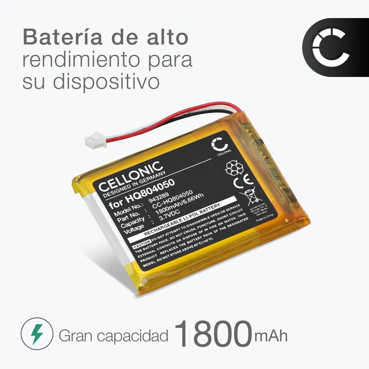 CELLONIC 1x Batería para Babyphone Compatible con Babysense V43, HQ804050 - (1800mAh, 3.7V)