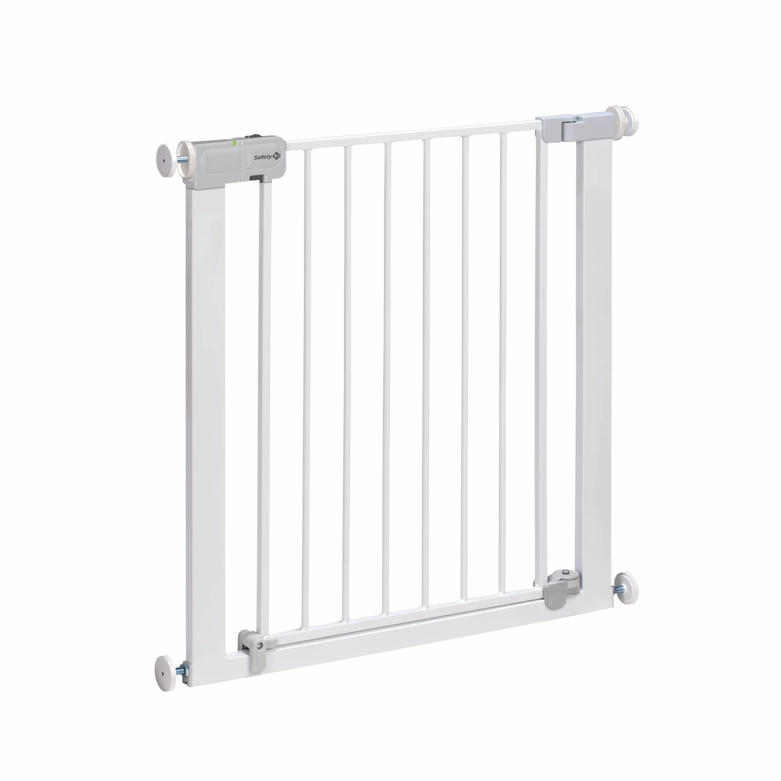 Safety 1st Auto Close, Barrera Seguridad Niños Escalera a Presión, 73–80cm (máx. 136cm), Valla Seguridad Infantil Automática, Apertura Una Mano, Sin Tornillos (Sin Taladros), Doble Bloqueo, Blanca