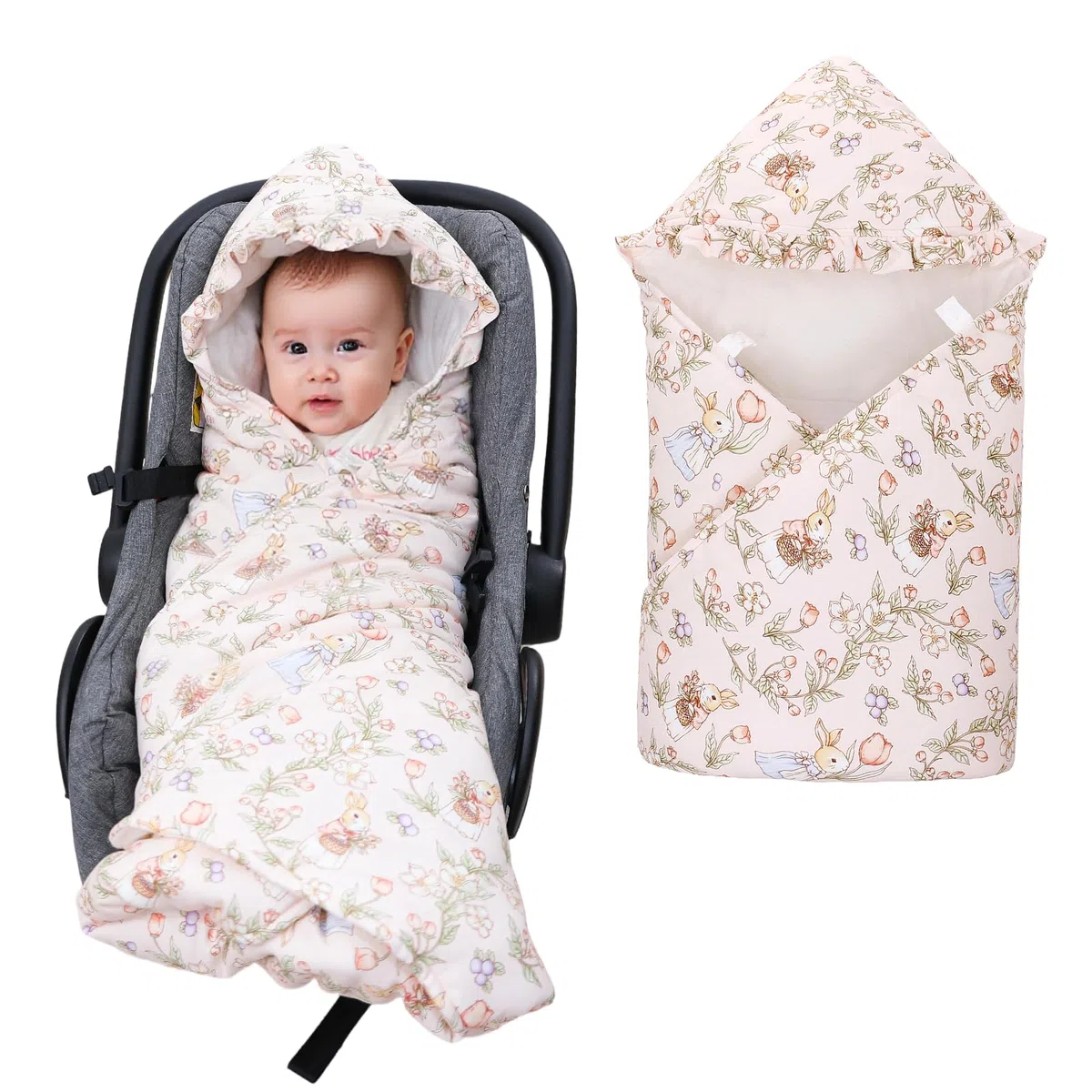 LAT Manta Envolvente Bebe Invierno, 90x90cm Universal Manta Porteo Saco para Silla de Coche, Algodón Universal Saco Capazo Bebe Invierno para Cochecitos Sillas de Paseo Asiento de Coche