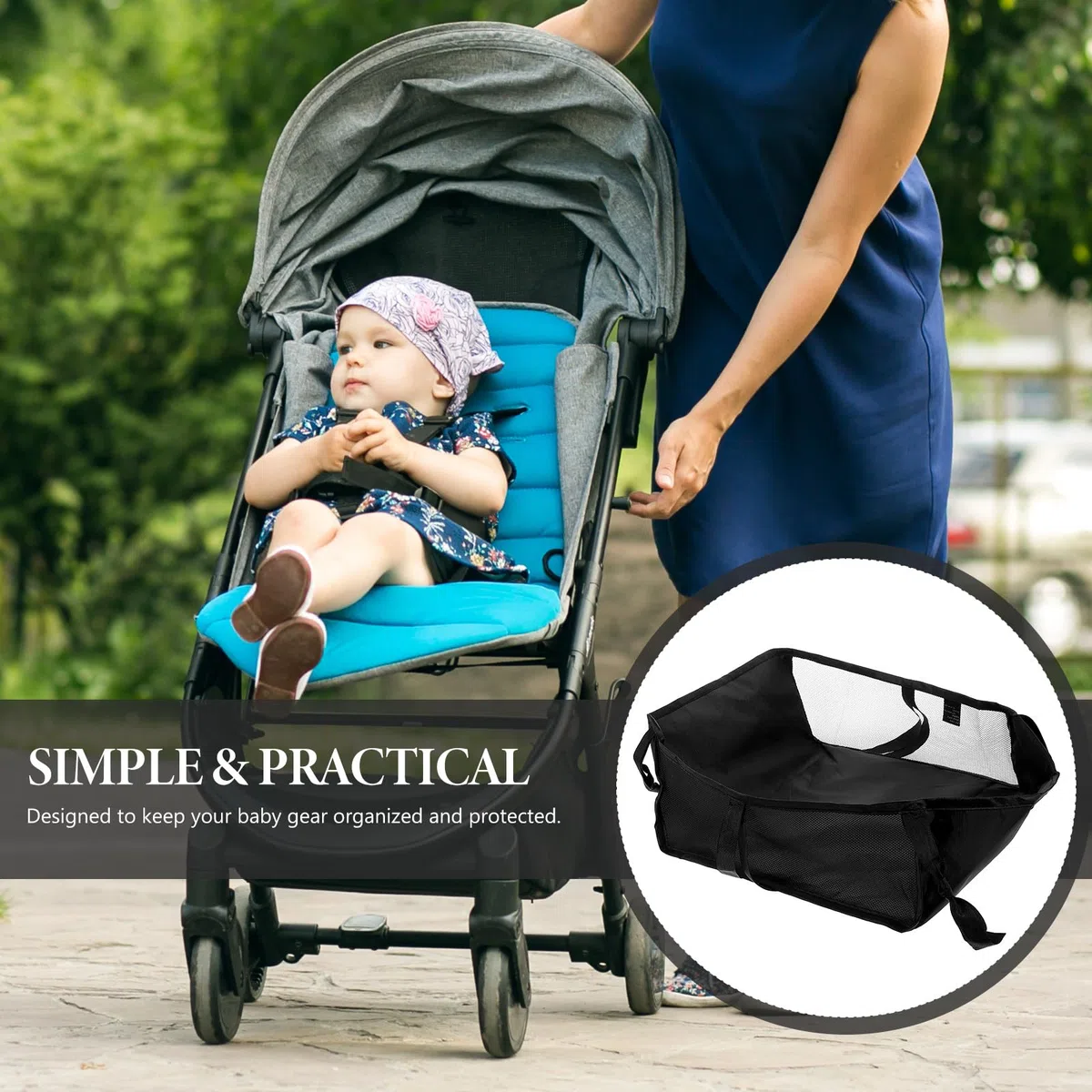 YARNOW Cesta Inferior para Cochecito con Malla Transpirable Organizador Colgante Multifunción para Carrito Carrito de Compras Bolsa Portátil para Pañales Juguetes y Botellas Compatible