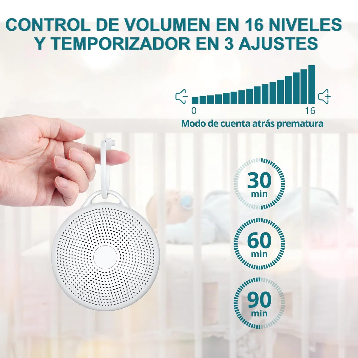 Máquina de Ruido Blanco para Dormir Bebé,24 Sonidos Relajantes,Máquina de Sonido Portátil,Variedad de Sonidos Naturales con Luz Nocturna Temporizador para Niños Guardería Sueño Meditación Yoga