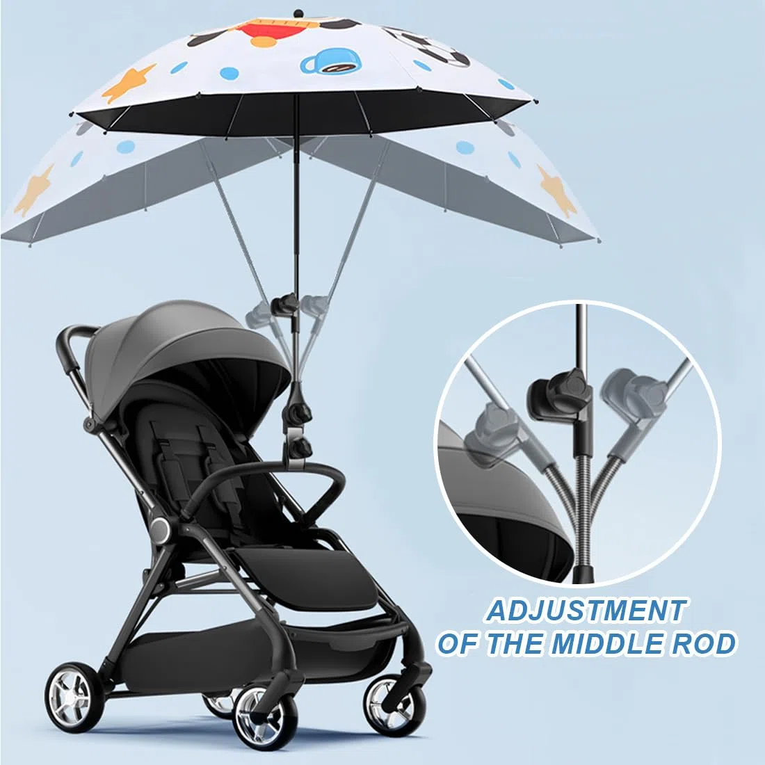 Soporte para paraguas para cochecito, clip de conector de paraguas al manillar, abrazadera universal ajustable de 360 grados para carrito de golf, Apto para la mayoría de los paraguas