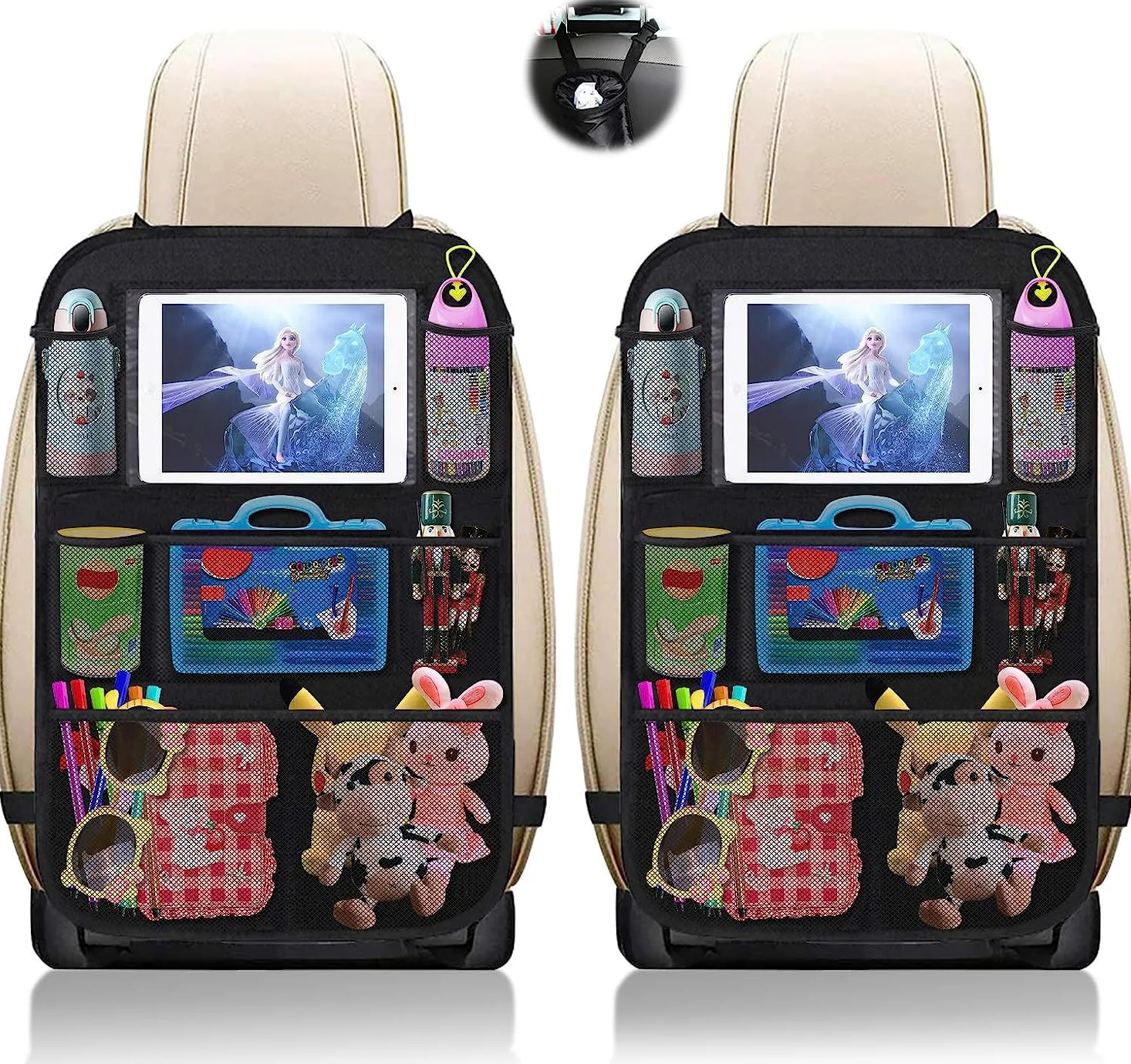 Organizador para Coche, 2 PCS Protector de Asiento Niños (8 Bolsillos), Impermeable Organizadores para Coche Kick Mat, Universal Multi-Bolsillo Protector Trasero con Sorporte para iPad Tablet