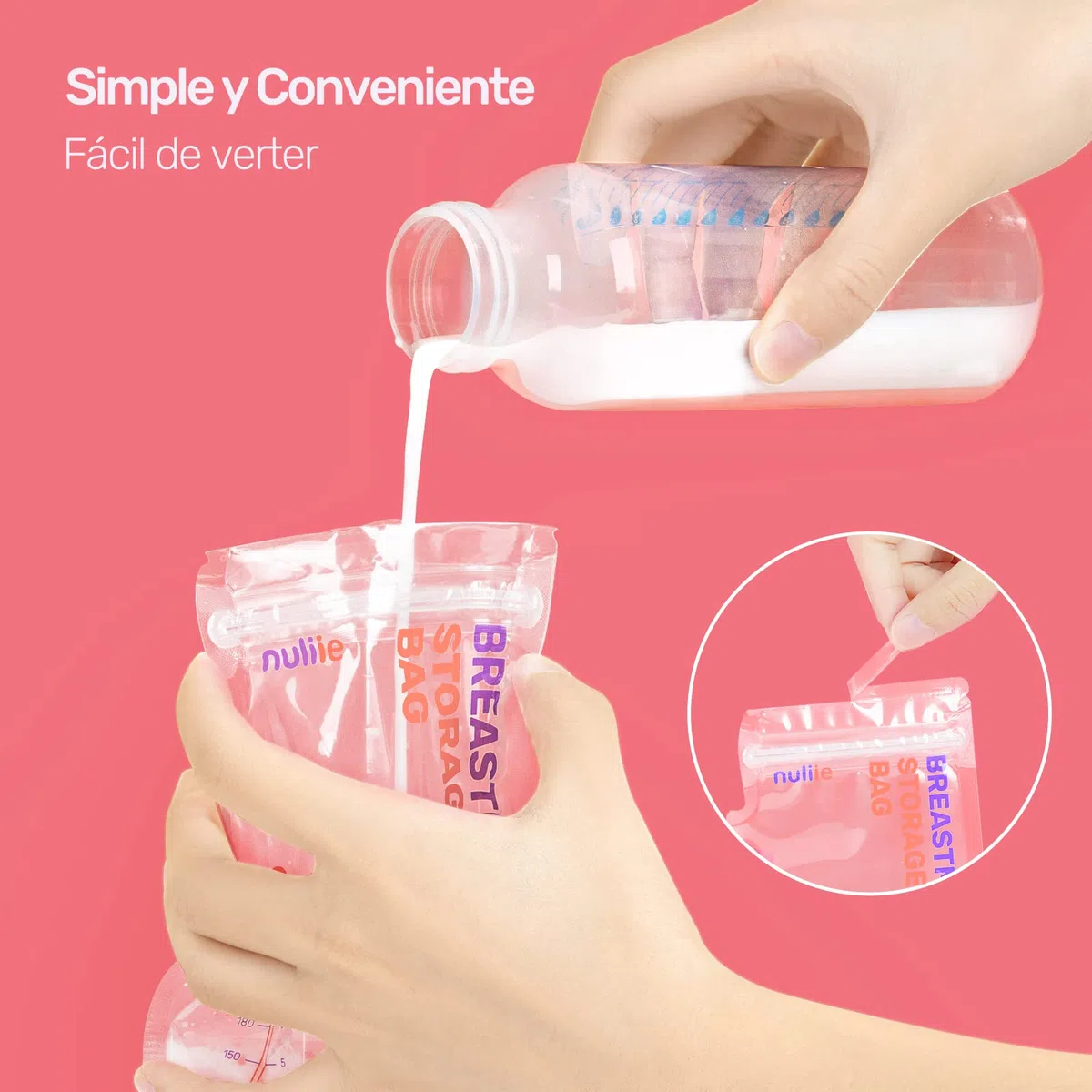Nuliie 120 Uds Bolsas Almacenamiento de Leche Pre-esterilizadas, 250ml Bolsa Para Leche Materna con Boquilla Dispensadora, Libre de BPA, Bolsa Auto-Portante, Ahorro de Espacio