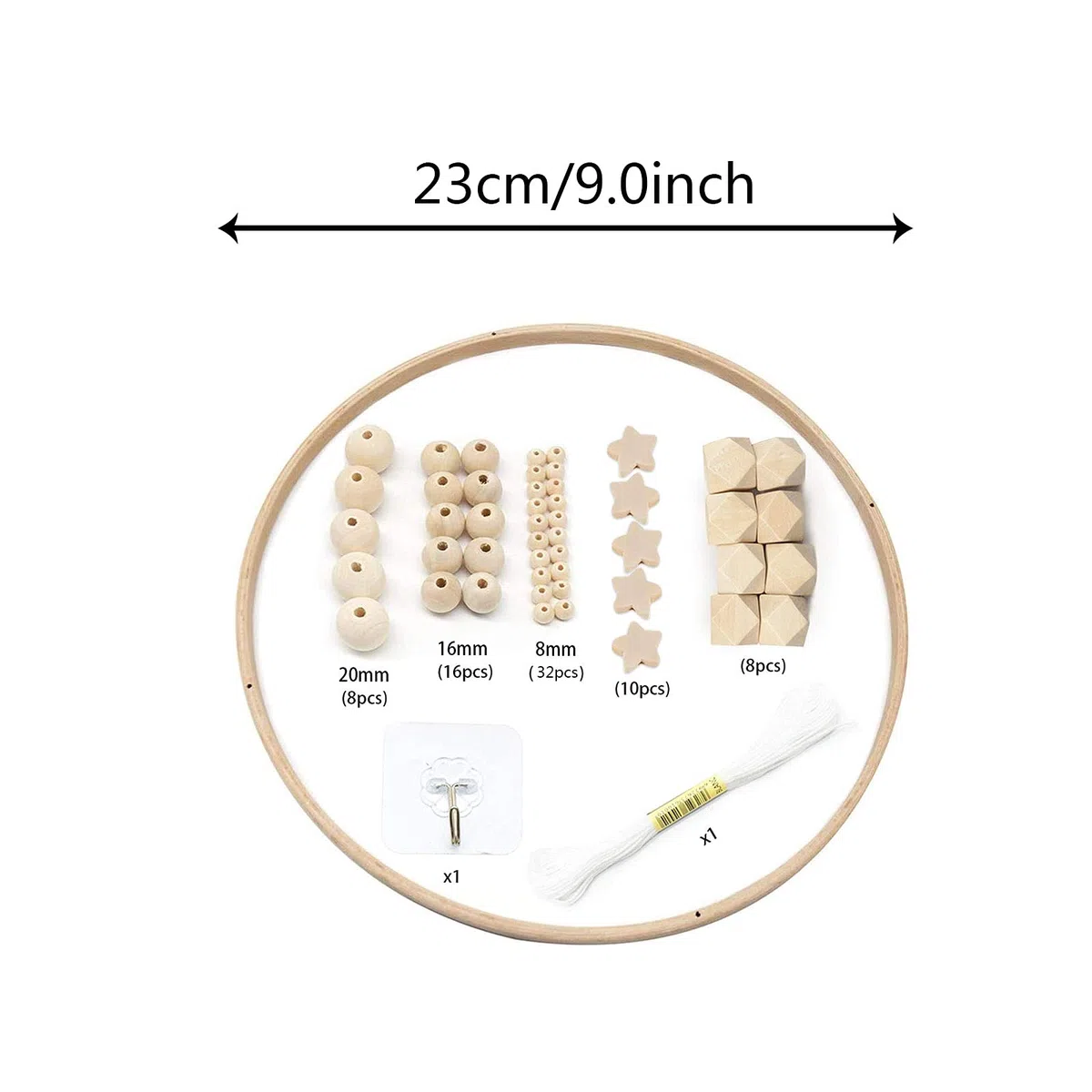 Kit marco móvil de madera para bricolaje, Sonajero de Madera con Cuentas, Móvil Cuna Bebé Madera, Carillón de viento cuna de bebé, Estrella cuentas madera natural artesanal, decoración del hogar
