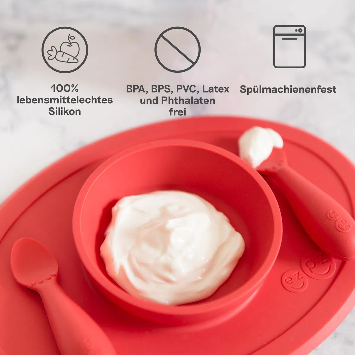 EZPZ Tiny Bowl 4 Meses +. Bowl 100% De Silicona Con Mantel Individual Incorporado Para Primeros Alimentos, Facilita El Baby Led Weaning. Se Adapta A Todas Las Bandejas De Trona, Salvia