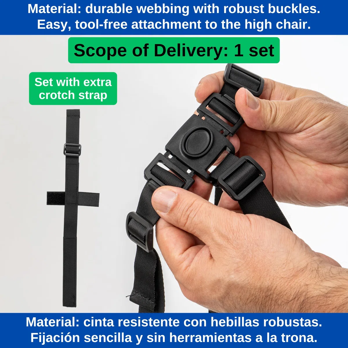 Sistema de arnés de 3 puntos para trona, 1 juego, compatible con bebeconfort, IKEA, Kinderkraft, Safety 1st, y muchos más, en negro, con correa de entrepierna, arnés de seguridad ajustable para trona