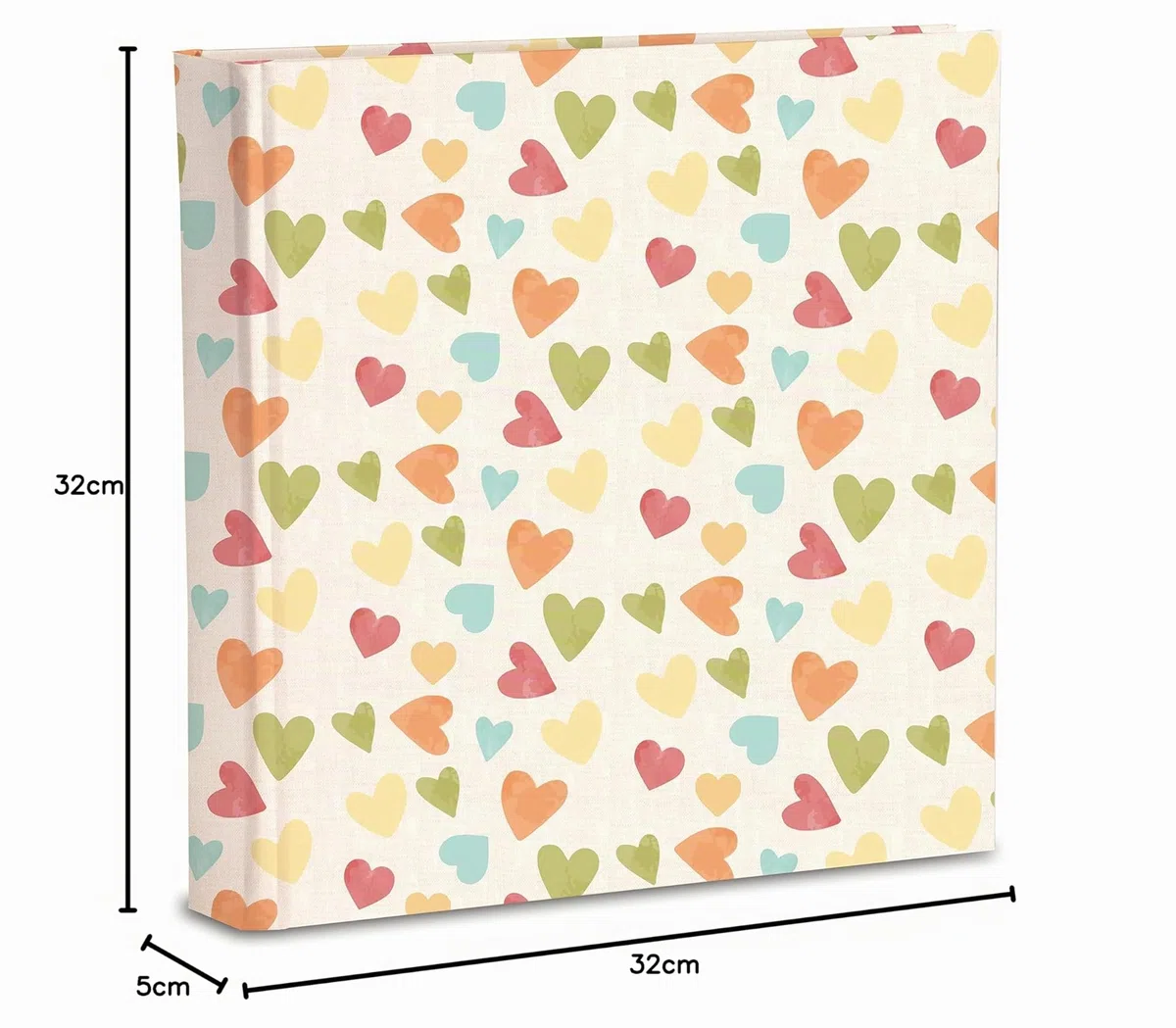 Álbum de fotos 31x31 80 páginas en cartulina intercaladas con pergamino para proteger las fotos cubierta de papel impreso con acabado plastificado mate, corazones