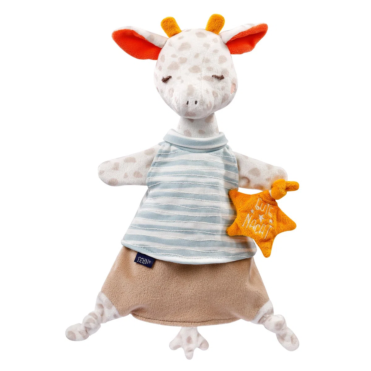 Fehn 053098 - Marioneta de tela, jirafa de peluche con bordado que brilla en la oscuridad, para bebés a partir de 0 meses, tamaño: 30 cm