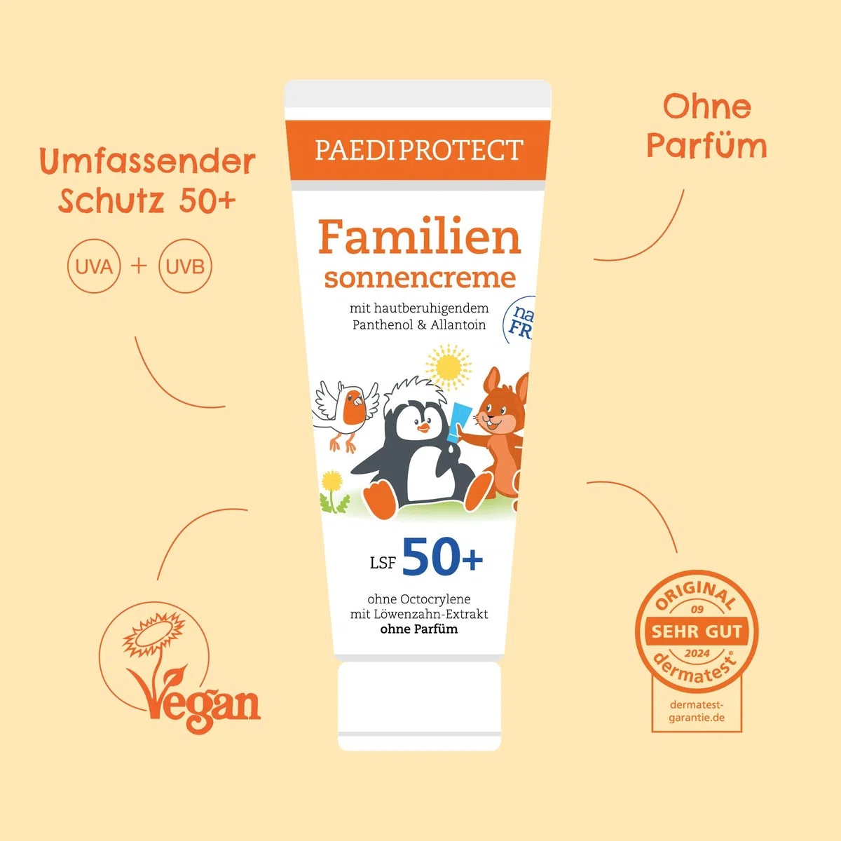 PAEDIPROTECT Family Protector solar SPF 50+ 200 ml, protección solar respetuosa con los corales para bebés, niños y adultos, sin perfume ni microplásticos, vegana