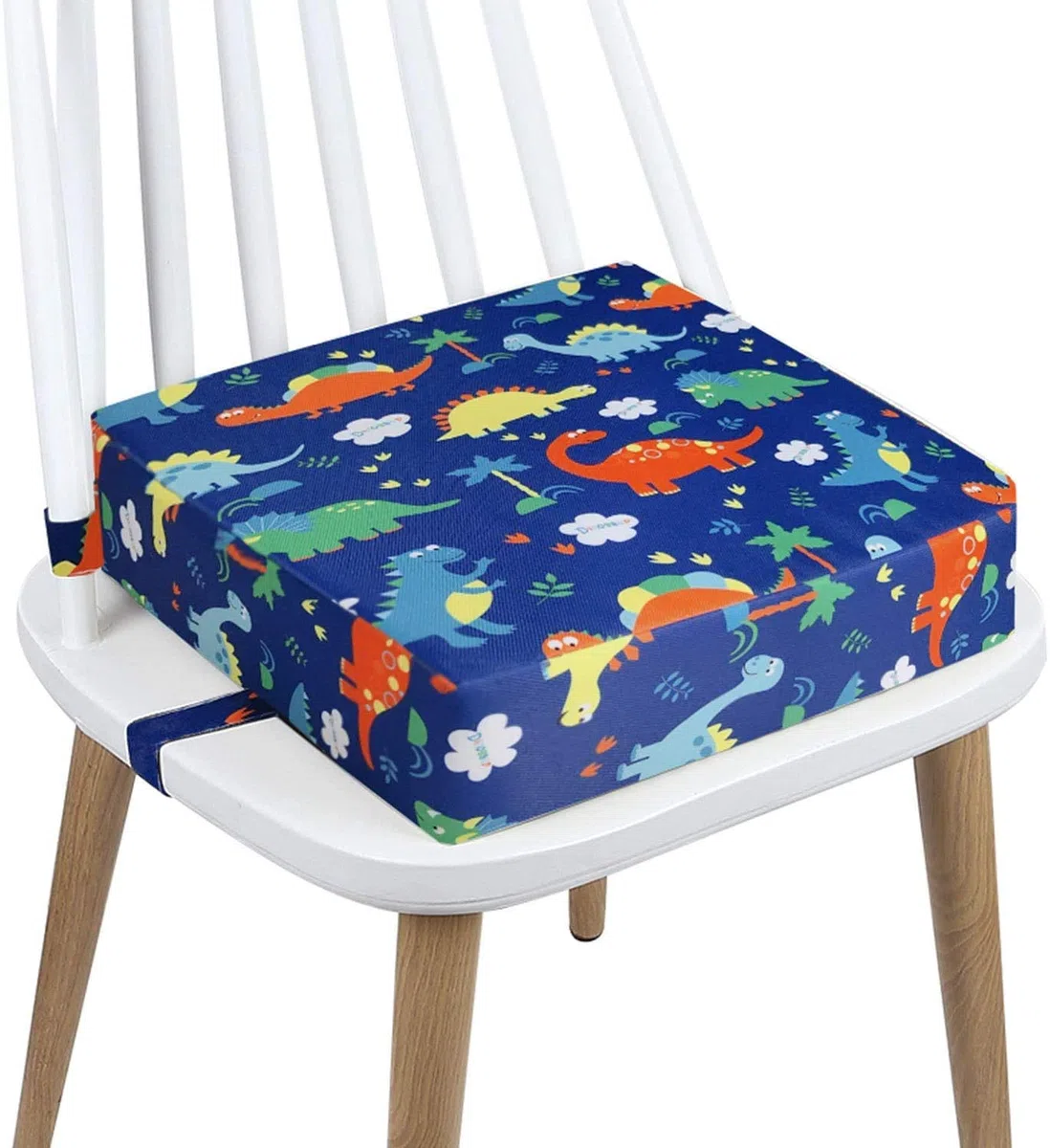 Asiento elevador para niños pequeños – PU lavable creciente cojín 4 correas hebilla de seguridad asiento elevador para mesa de comedor, viaje portátil (dinosaurio azul)