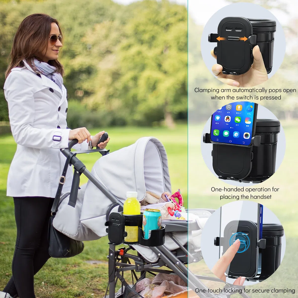 Portavasos Carro Bebe Universal, Bebe Accesorio para Cochecito, Portavasos Carrito Bebe, Soporte para Bebidas para Cochecito de Bebe para cochecitos, Cinta de Correr, Sillas de Ruedas