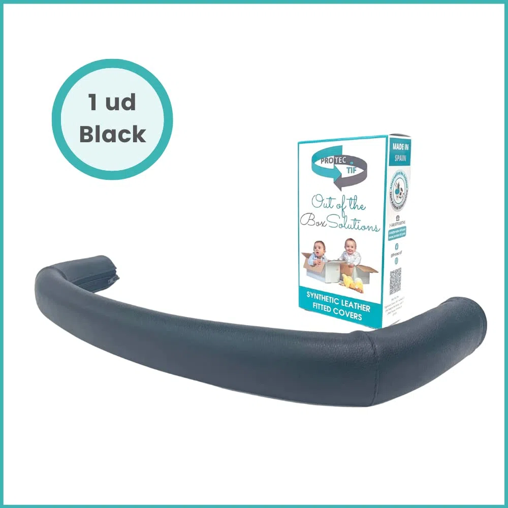 PROTEC TIF | Funda Polipiel para Asa de Transporte compatible con Bugaboo Donkey (Se coloca encima de la goma original) (Negro)