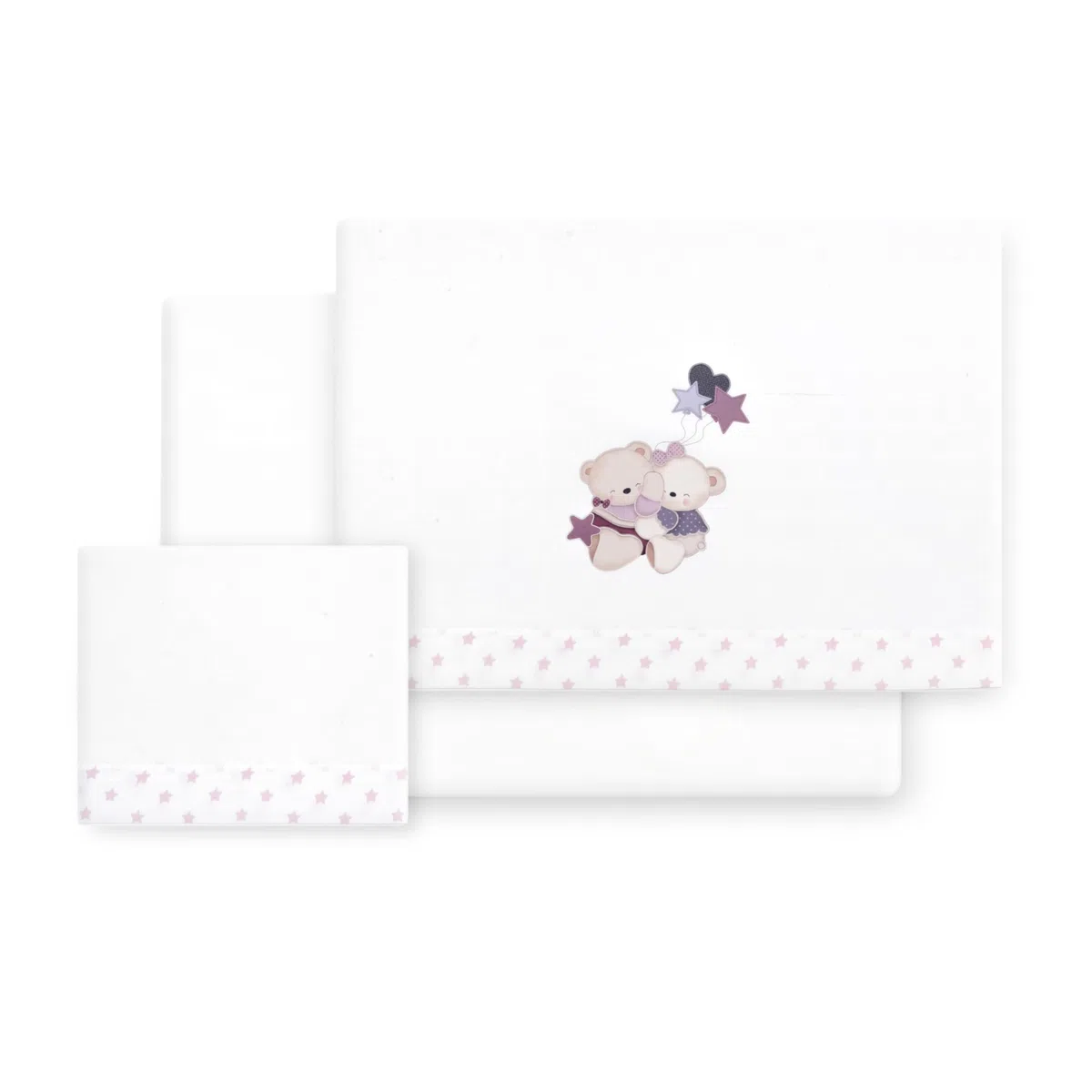 Danielstore Sabanas Cuna 60x120 100% Algodon Set 3 Piezas con Sabana Bajera Transpirable Ajustable Lavable + Funda Almohada Suave Pack para Descanso de Bebes y Recien Nacidos Volamos Baby Rosa