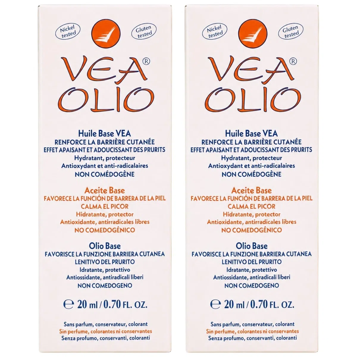 VEA Olio Aceite Base - Pack Ahorro 2 x 20ml - 100% Vitamina E Pura - Aceite Hidratante y Reparador para Piel Seca, Sensible y Agrietada - Cuidado del Pezón en la Lactancia - Sin Conservantes