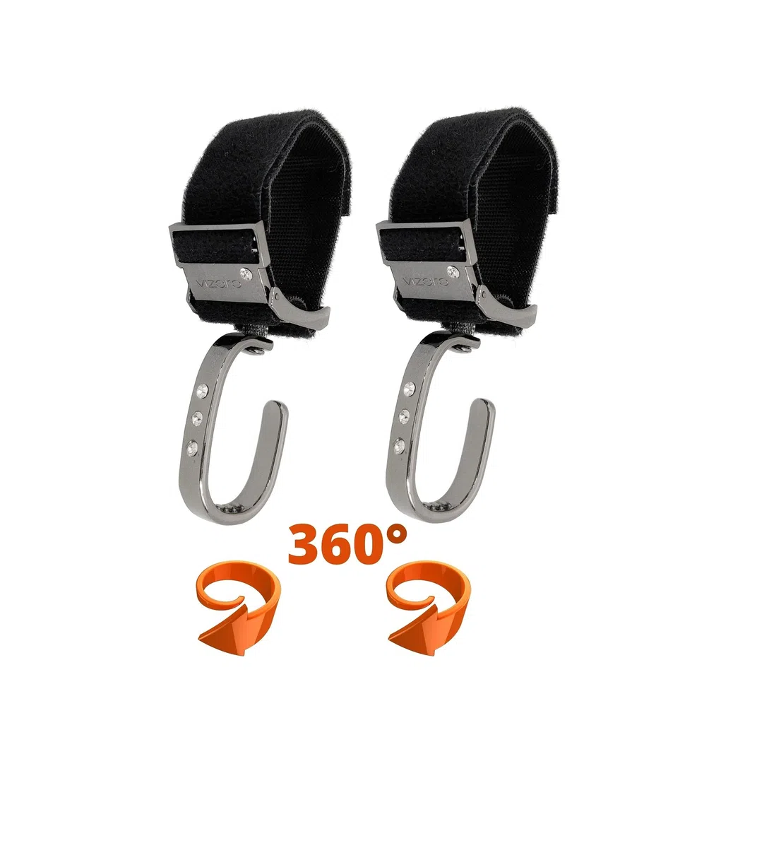 Ganchos Carro Bebé Luxe Titanium by Vizaro - 2 uds - Para Colgar Bolsas, Mochilas, etc - Alta Resistencia Hasta 15kg Peso y Giro 360º - Incluye Correa de Repuesto - Regalo Original Recién Nacido