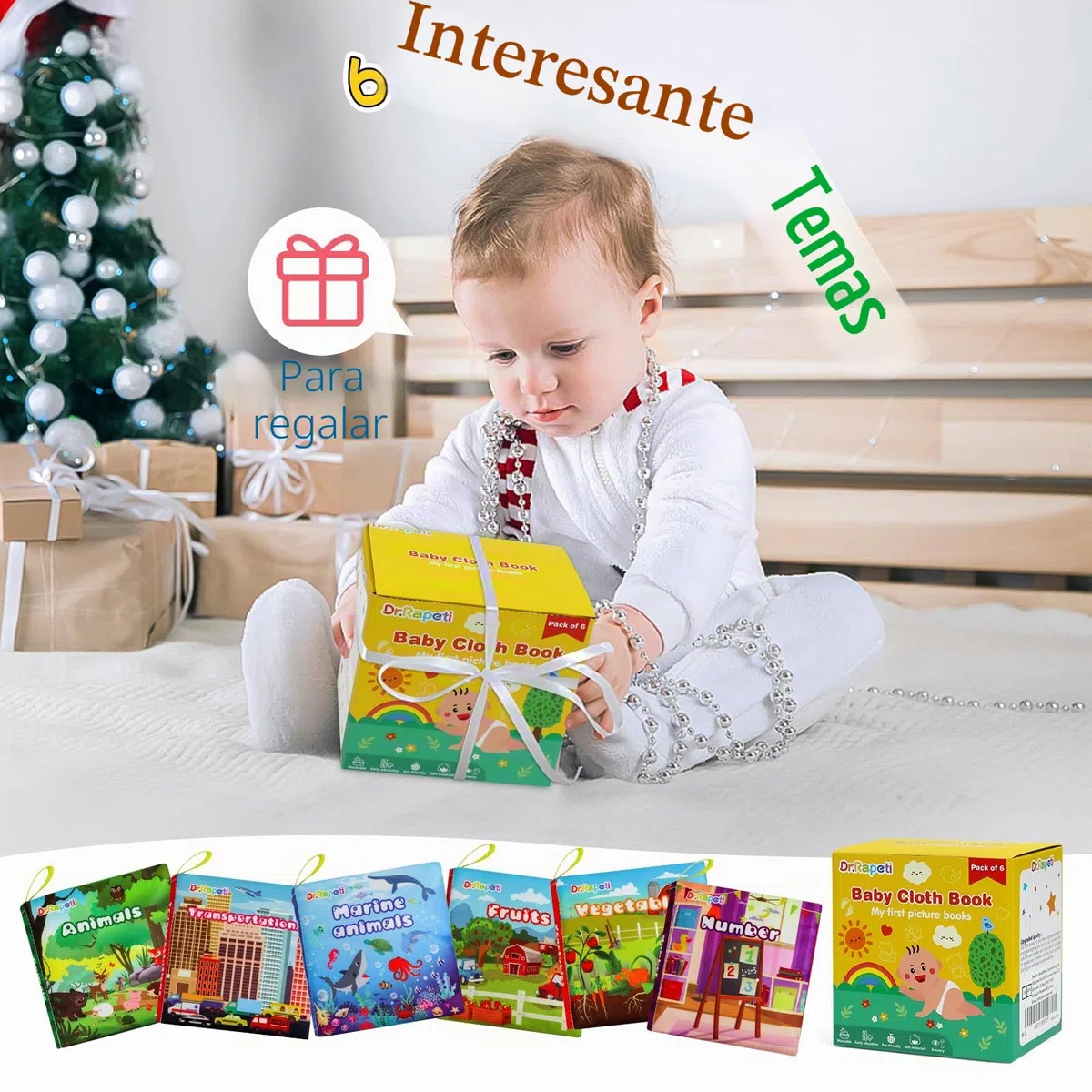 Dr.Rapeti 6 Piezas Libros Blandos para Bebé, Libro de Tela Suave, Libros de Tela Blandos para Bebé, Libros De Suave Sensoriales