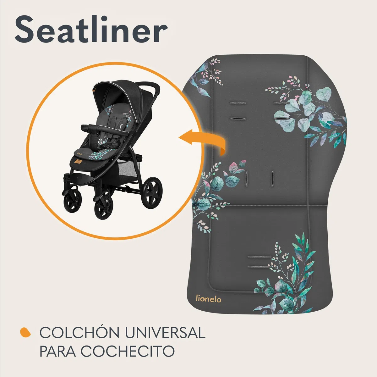 Lionelo SEATLINER - Colchón Universal para Cochecito de bebé, Material Impermeable por Ambos Lados, Compatible con la mayoría de cochecitos, Suave y Suave