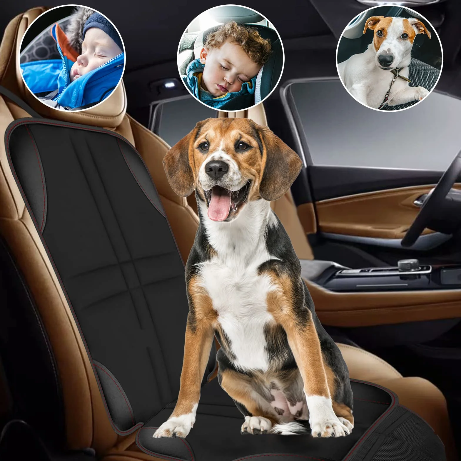 2 Piezas Protector Asiento Coche Silla Bebe, Universal Funda Coche Asiento Compatible Isofix con Organizador Bolsillos, Antideslizante Impermeable Protector Seguro para Asiento Infantil