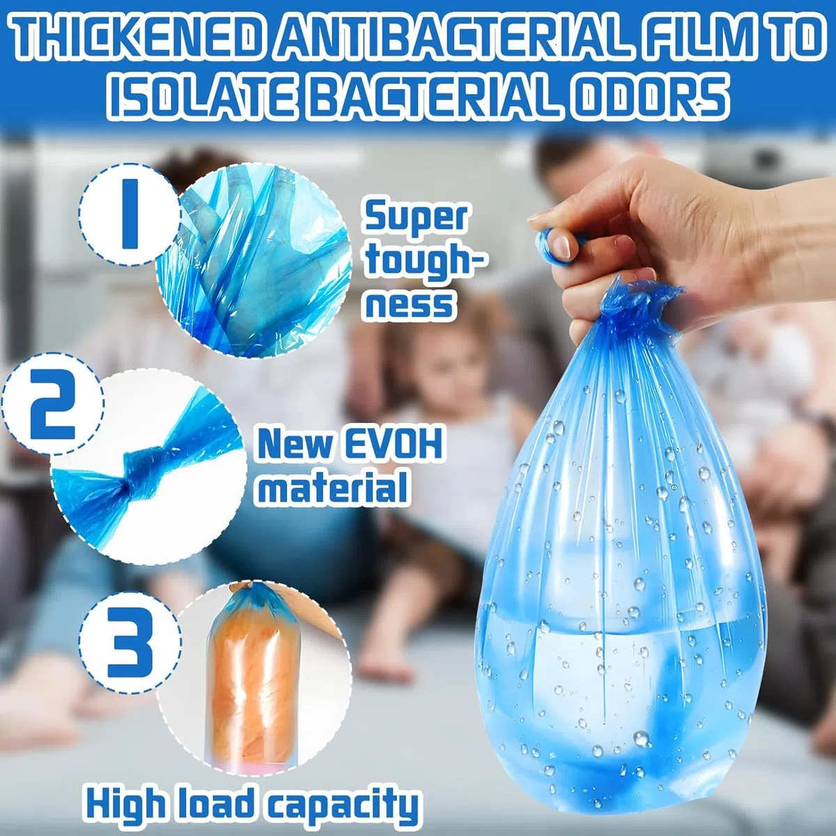 Paquete de 15 Recambio Papelera Pañales, Bolsa Pañales 7 Capas Resistente al Desgarro, Antiolor, Recambios Cubos de Pañales Compatible con Todos Contenedores de Pañales