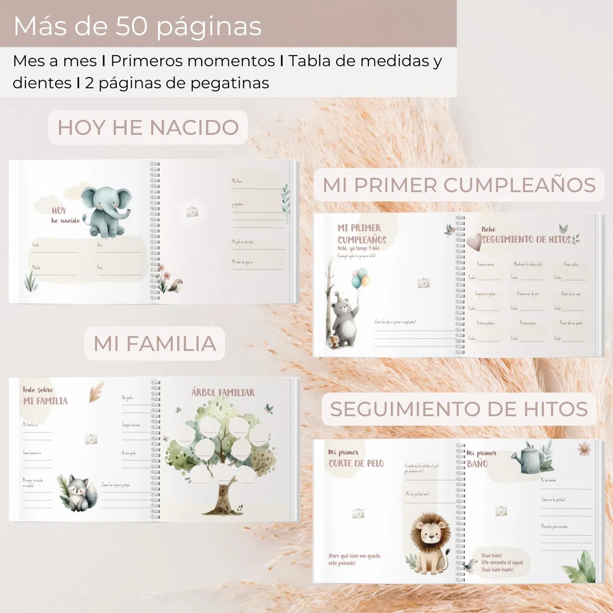 HUBORNS – Libro de nacimiento y recuerdos del bebé hasta los 5 años, álbum de fotos y diario infantil, regalo original para recién nacidos, baby shower y padres primerizos (Amigos, Español)
