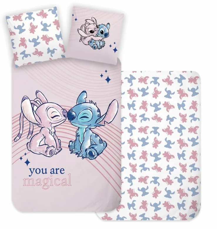 Stitch y Angel Funda Nórdica Bebé 100x135 + Funda Almohada 40x60 Algodón | Ropa de cama bebé reversible | Algodón natural suave transpirable | Disney Lilo & Stitch | 0-3 | Cuna | Lavable a máquina