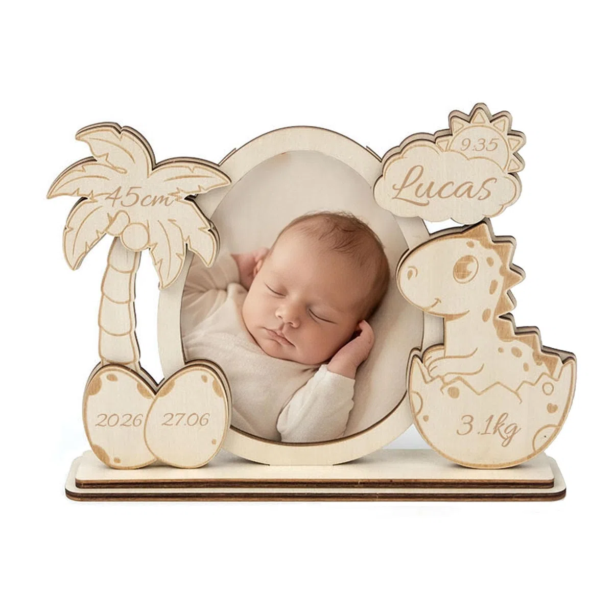 Marco de Foto de Madera Personalizado Bebé, Recuerdo de Bautizo y Nacimiento, Marco Grabado con Nombre Fecha y Datos de Nacimiento, Decoración Habitación Infantil Regalo Original (Modelo 5)