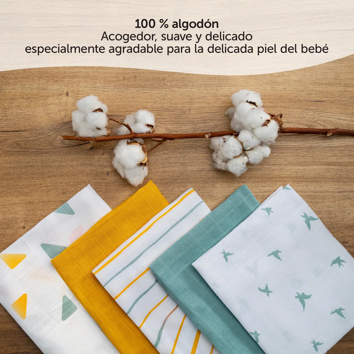 LaLoona Muselinas Bebé Algodón 70x70 cm – Pack de 3 Gasas Multiusos para Recién Nacido con Certificado Öko-Tex - Mantas Muselina Suaves y Transpirables – Amarillo/Blanco