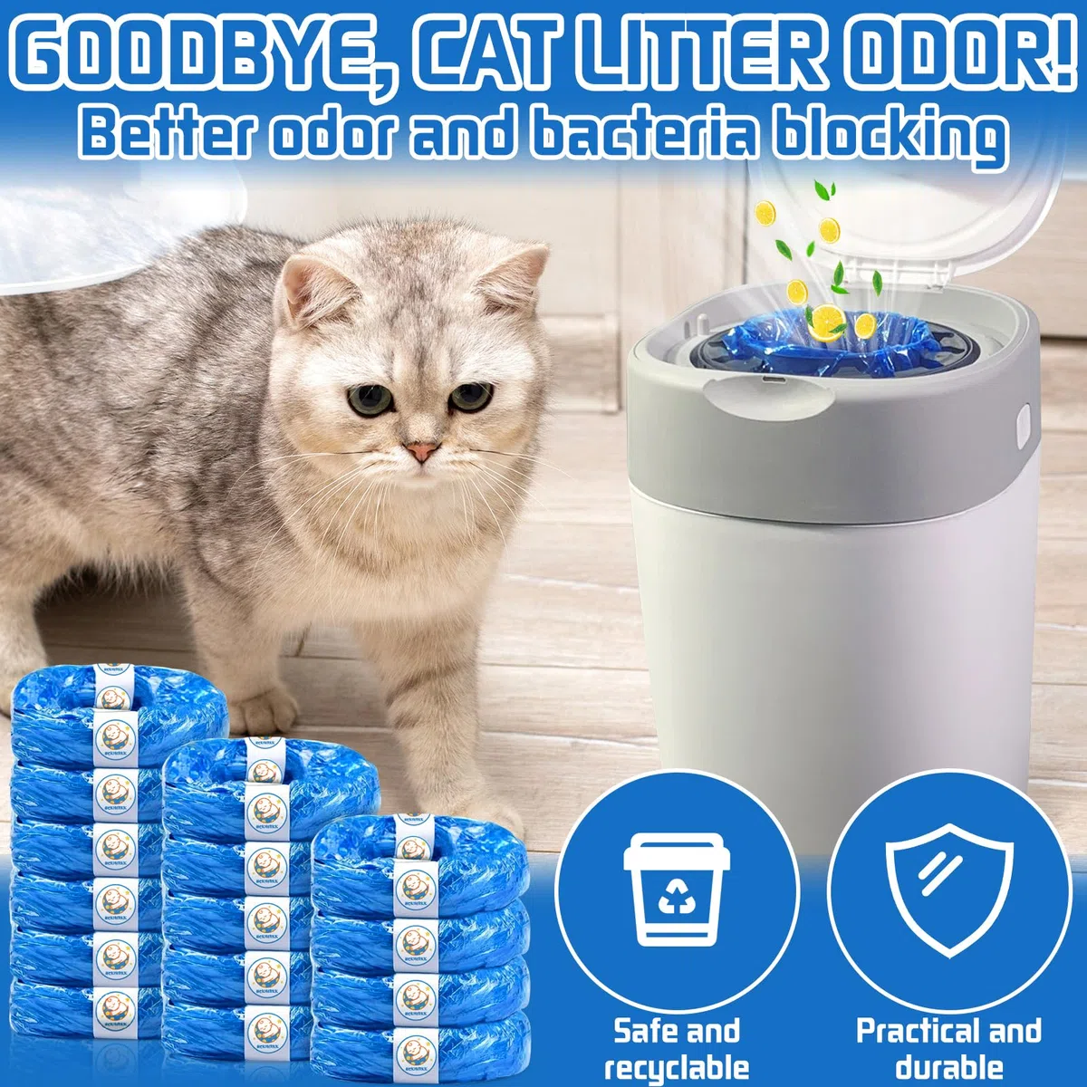 Paquete de 15 Recambio Papelera Pañales, Bolsa Pañales 7 Capas Resistente al Desgarro, Antiolor, Recambios Cubos de Pañales Compatible con Todos Contenedores de Pañales