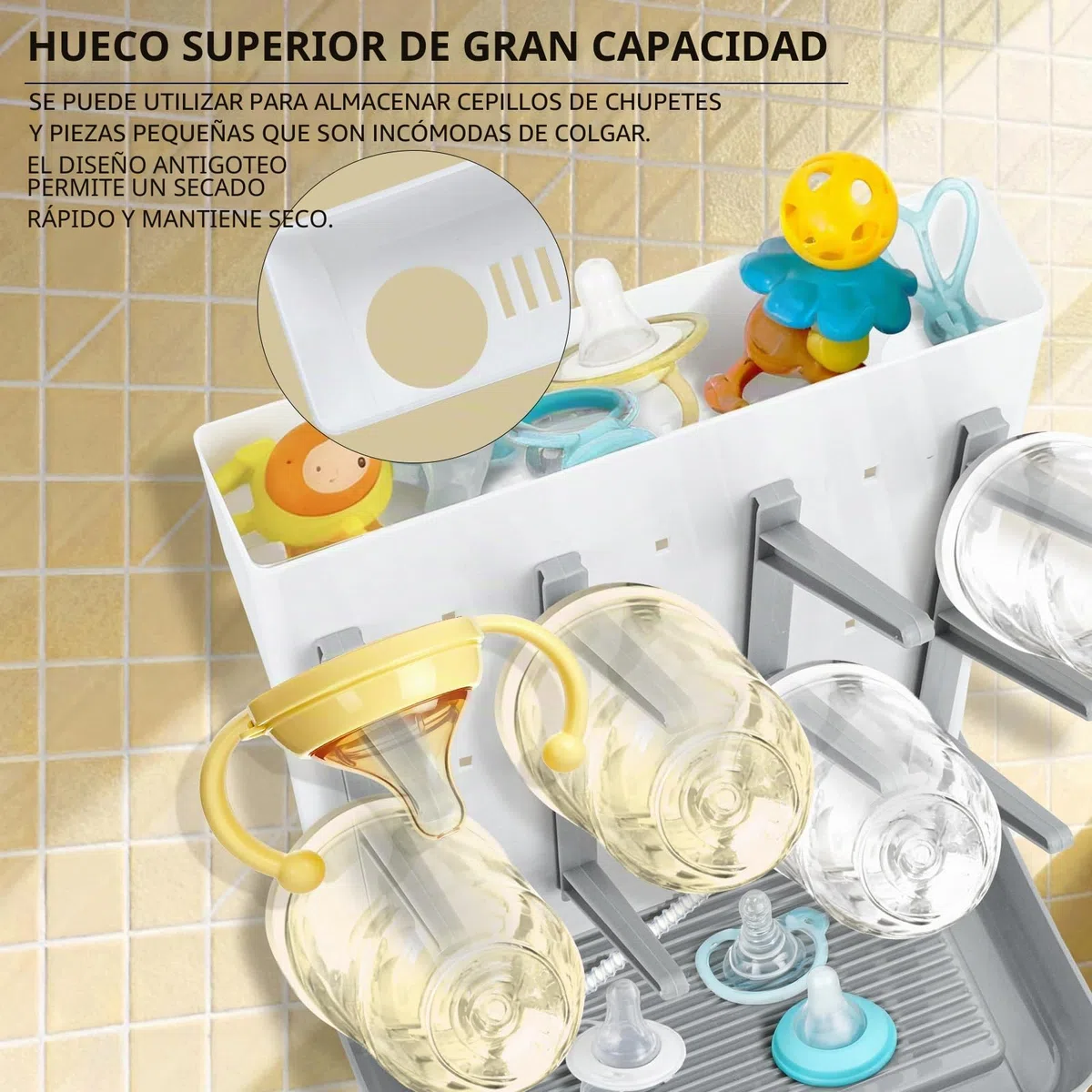 Escurre Biberones Seca, Soporte Vertical Grande para Secador de Biberones, Soporte Vertical para Escurridor para Guardar Accesorios de Bebé Cepillos y Tetinas en Encimera