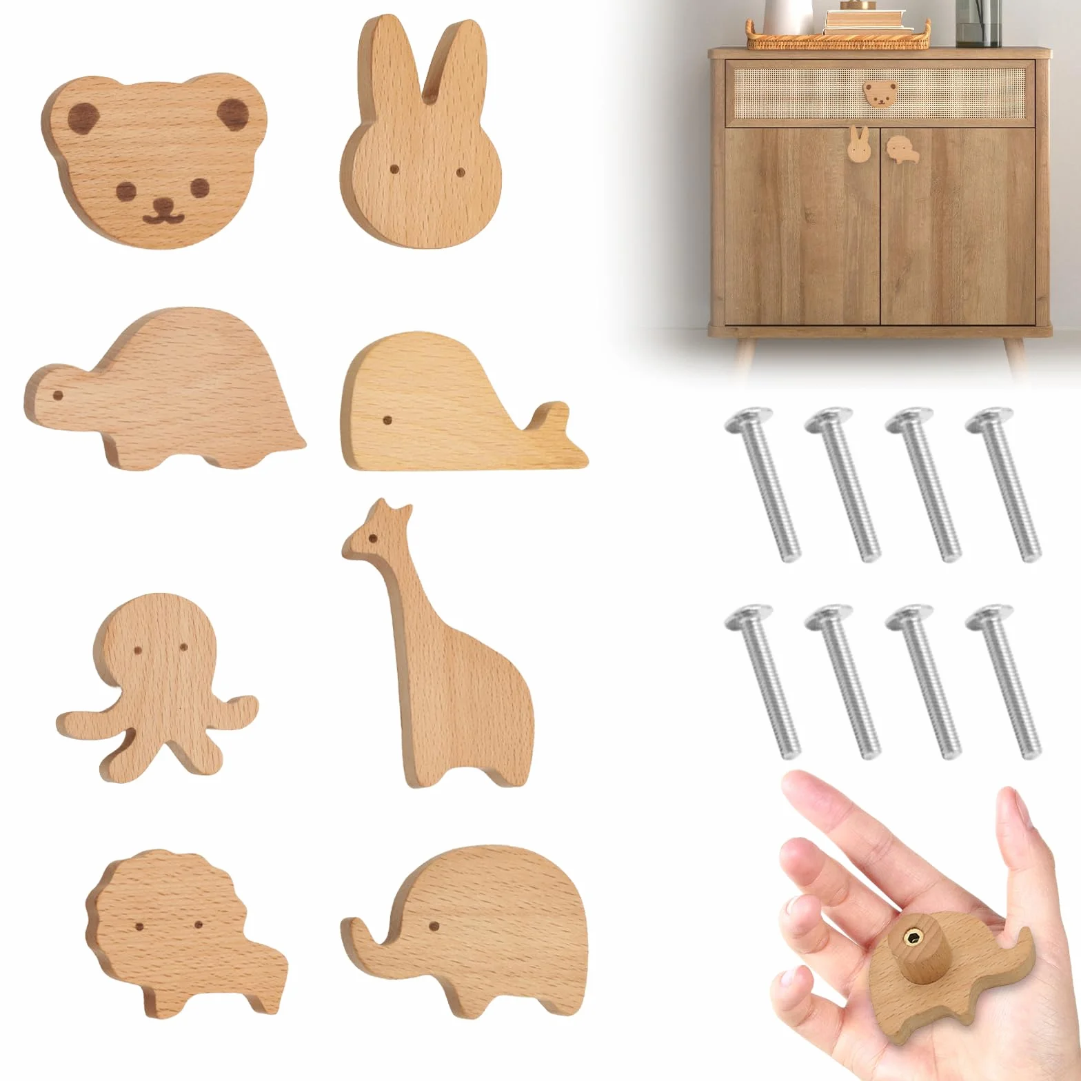 Vaileal Pomos de Madera Para Armario de Habitación Infantil en Diferentes Formas de Animales, Tiradores Para Cajones y Muebles Infantiles