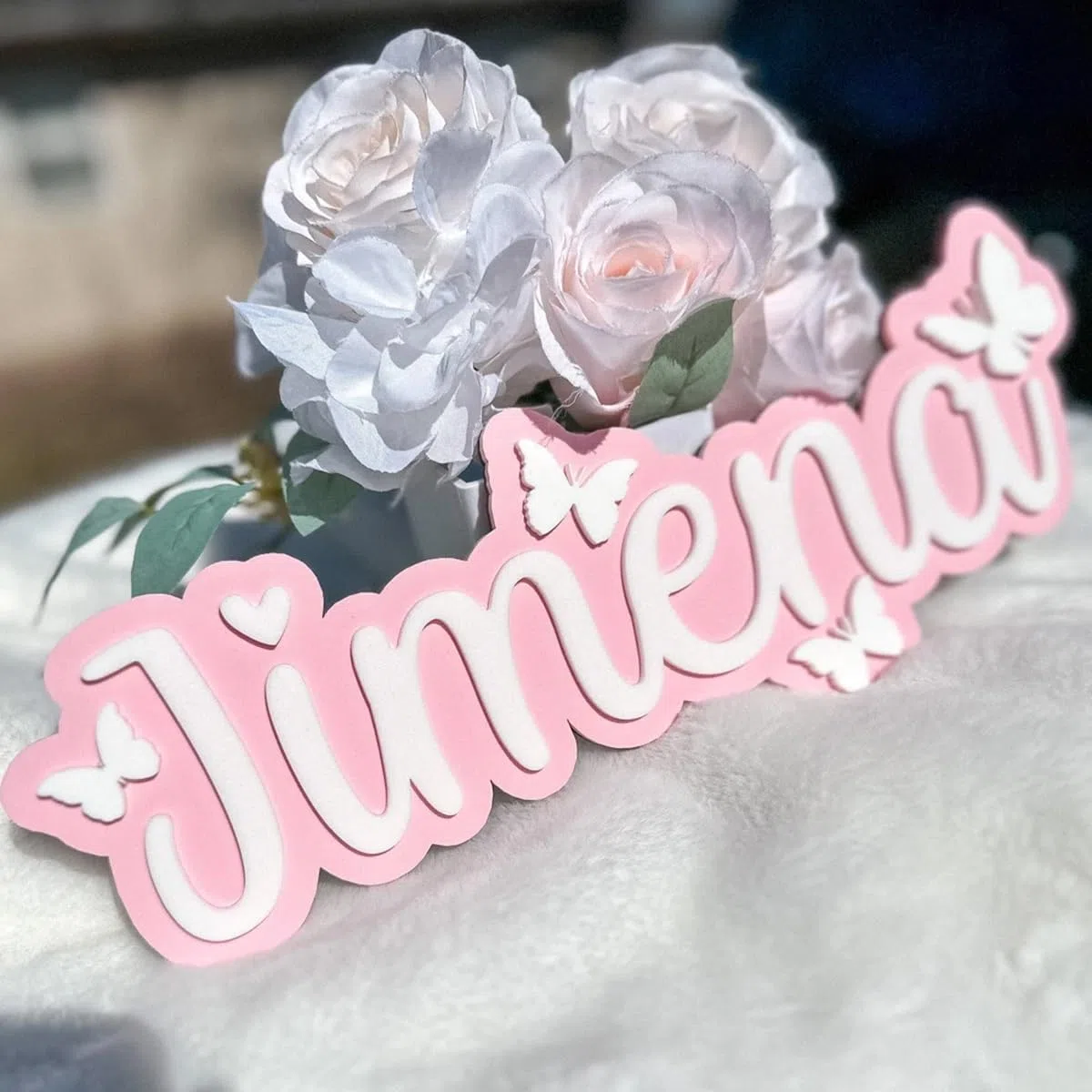 Letrero de nombre personalizado en rosa, placa decorativa de madera 3D personalizada for dormitorio, boda, decoración del hogar, fuente, fiesta de cumpleaños