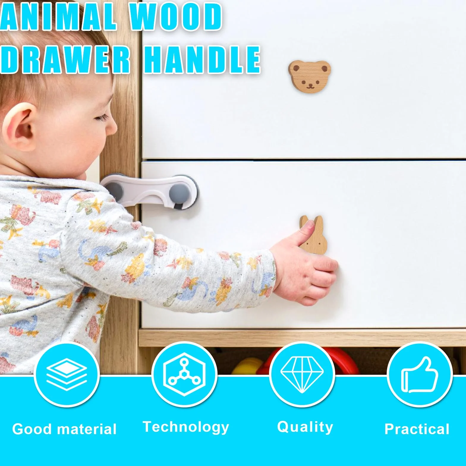 Vaileal Pomos de Madera Para Armario de Habitación Infantil en Diferentes Formas de Animales, Tiradores Para Cajones y Muebles Infantiles